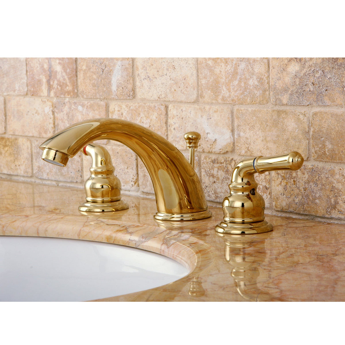 Magellan Widespread Bathroom Faucet with Pop-Up Drain in Polished Brass
