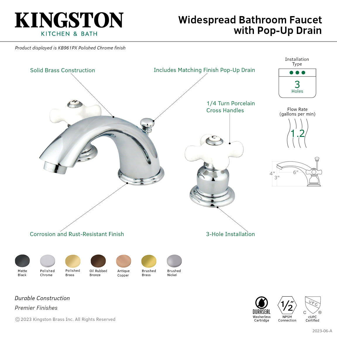 Magellan Widespread Bathroom Faucet with Pop-Up Drain in Polished Brass