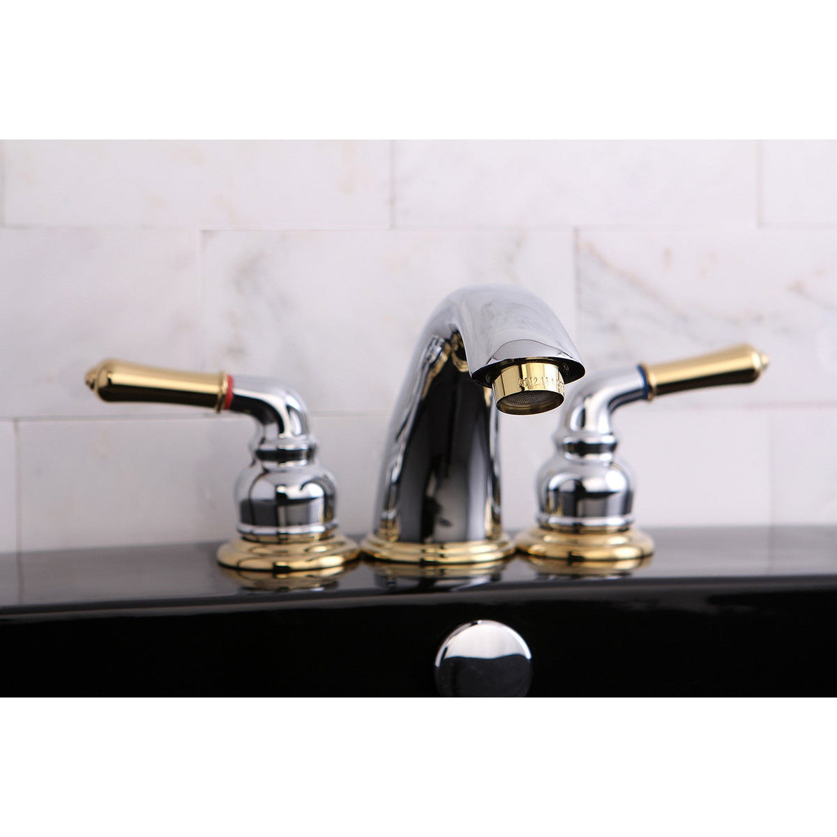 Magellan Widespread Bathroom Faucet with Pop-Up Drain in Polished Chrome/Polished Brass