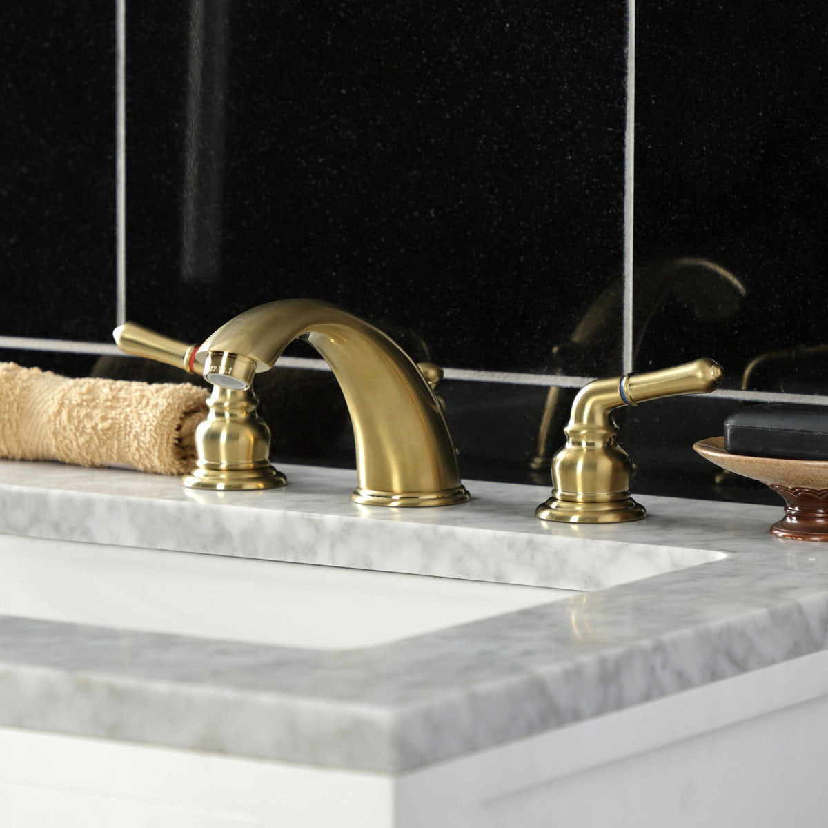 Magellan Widespread Bathroom Faucet with Pop-Up Drain in Brushed Brass