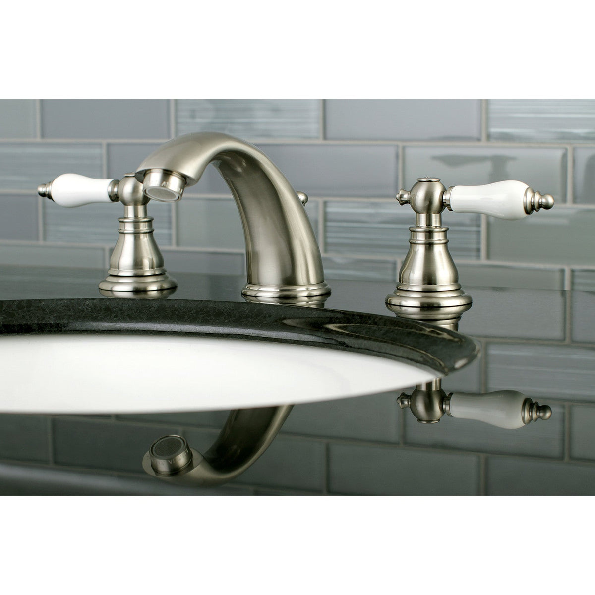 American Patriot Widespread Bathroom Faucet with Pop-Up Drain in Brushed Nickel
