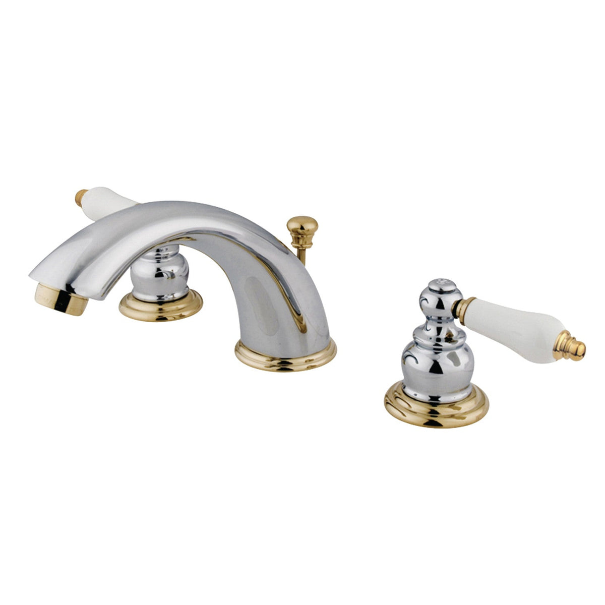 Victorian Widespread Bathroom Faucet with Pop-Up Drain in Polished Chrome/Polished Brass