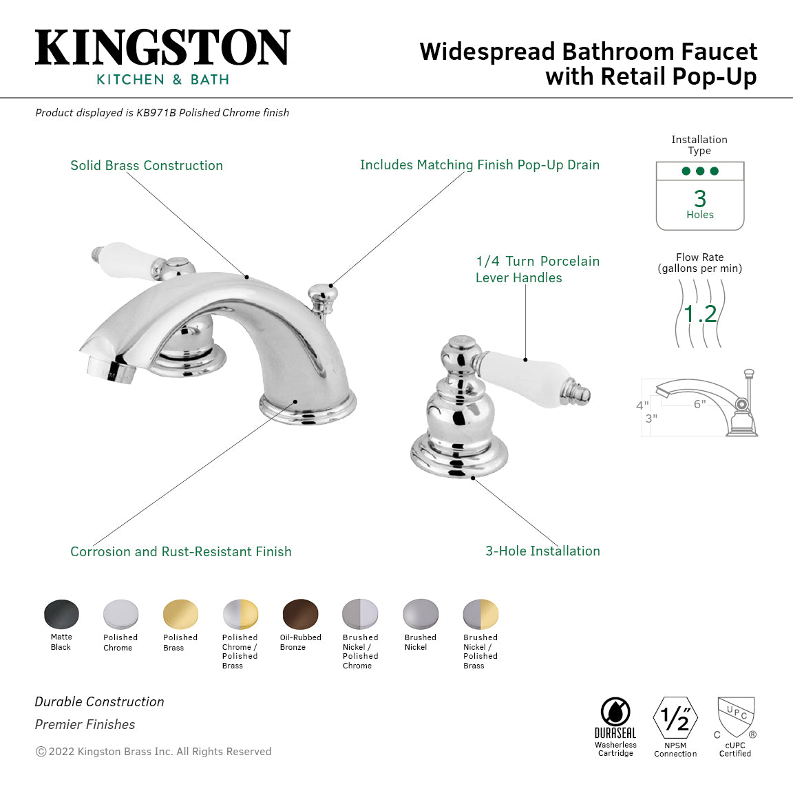 Victorian Widespread Bathroom Faucet with Pop-Up Drain in Oil Rubbed Bronze