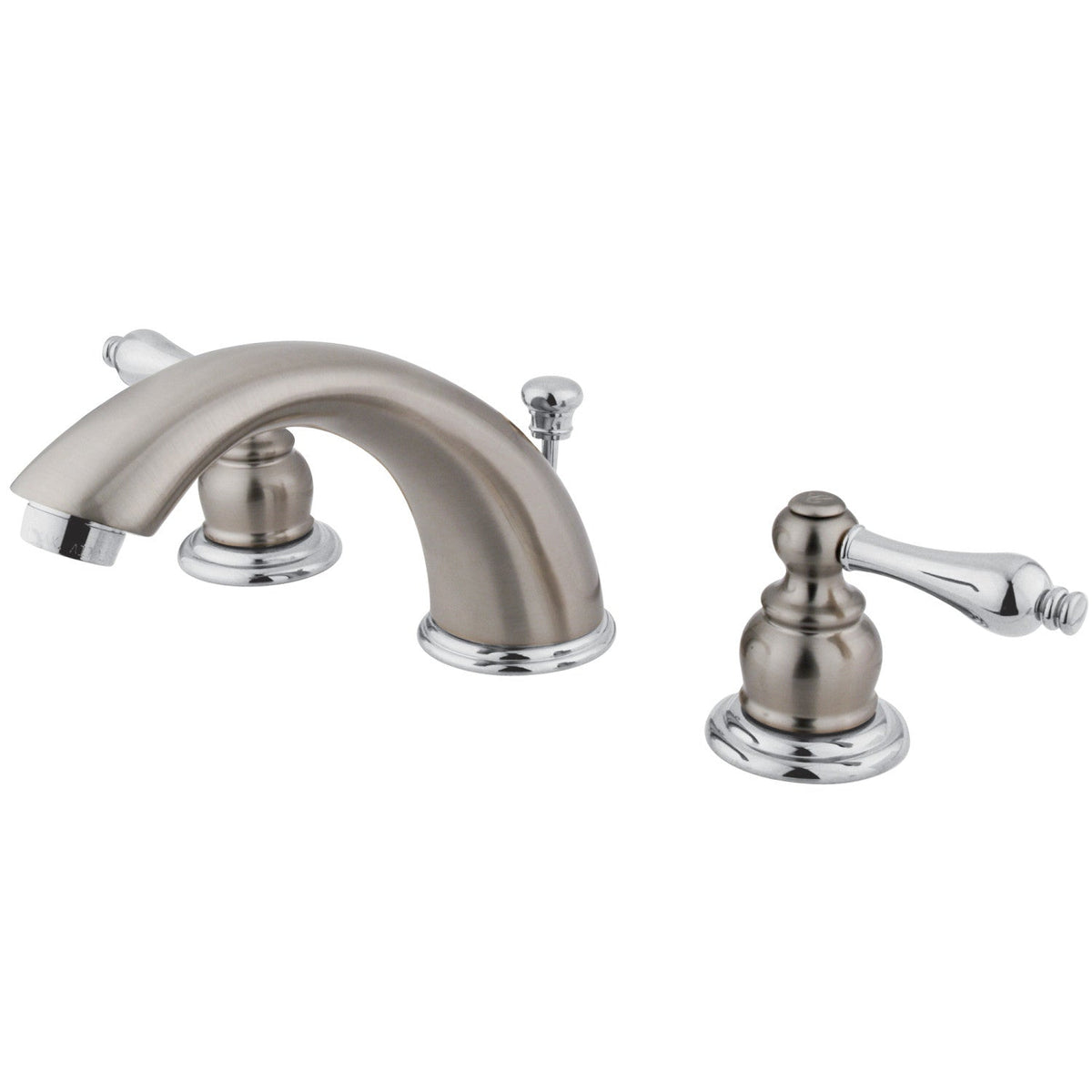 Victorian Widespread Bathroom Faucet with Pop-Up Drain in Brushed Nickel/Polished Chrome