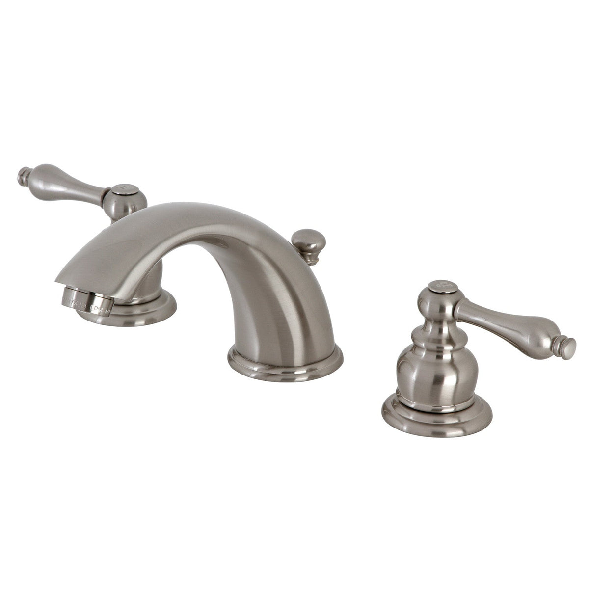 Victorian Widespread Bathroom Faucet with Brass Pop-Up in Brushed Nickel