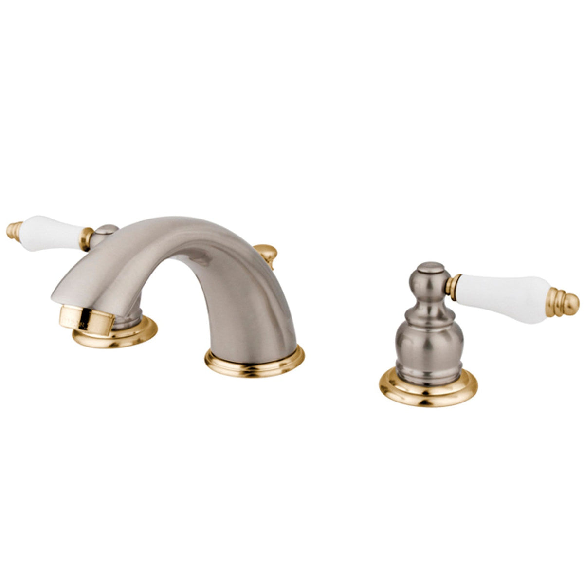 Victorian Widespread Bathroom Faucet with Pop-Up Drain in Brushed Nickel/Polished Brass