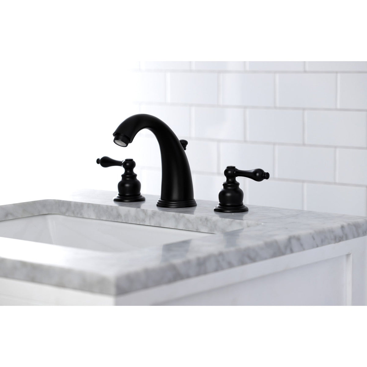 Victorian Widespread Bathroom Faucet with Pop-Up Drain in Matte Black