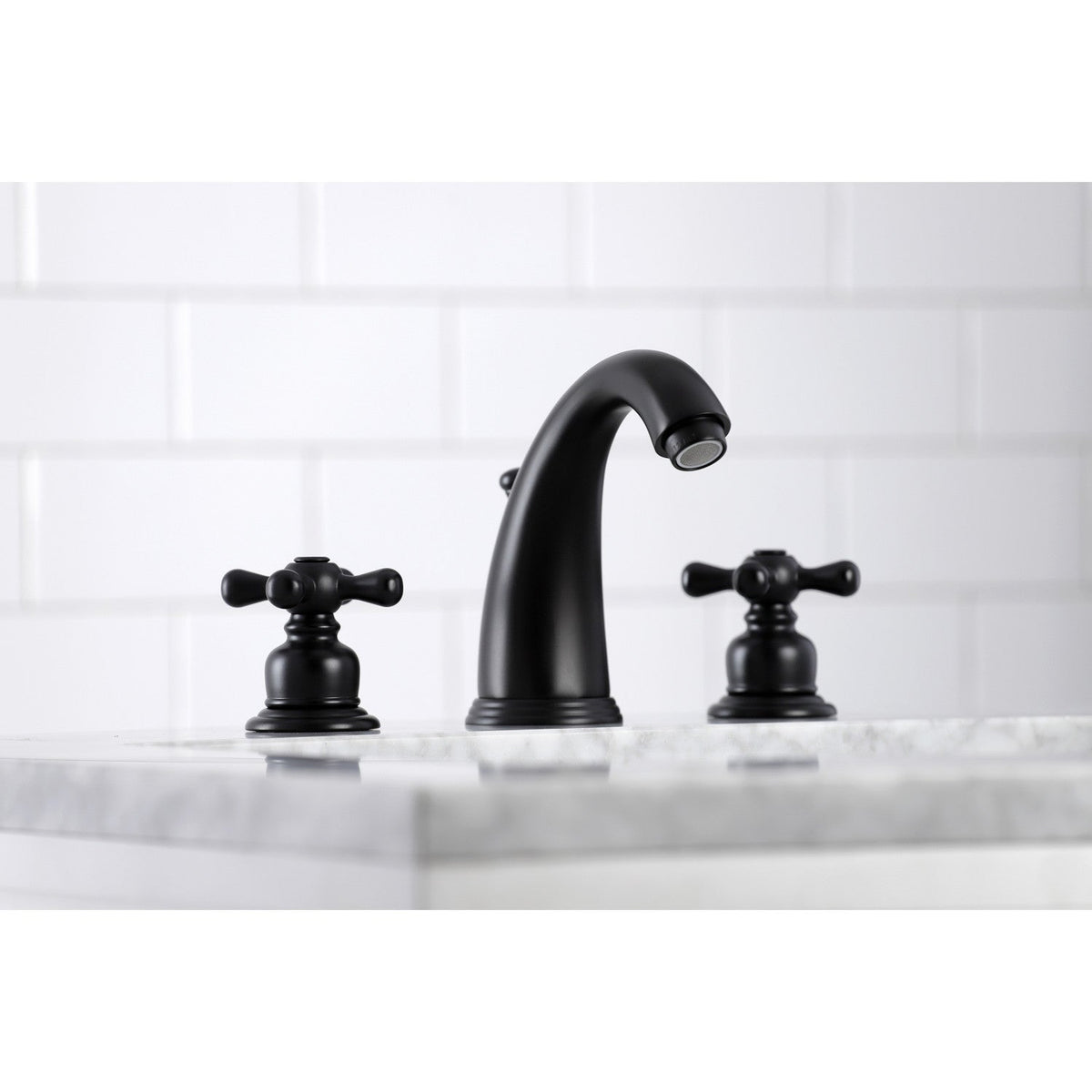 Victorian Widespread Bathroom Faucet with Pop-Up Drain in Matte Black