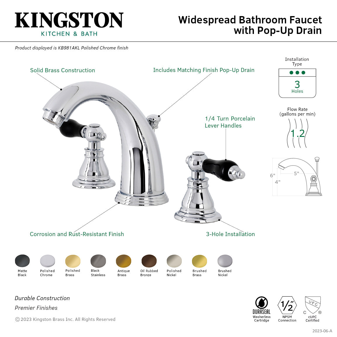 Duchess Widespread Bathroom Faucet with Pop-Up Drain in Polished Chrome