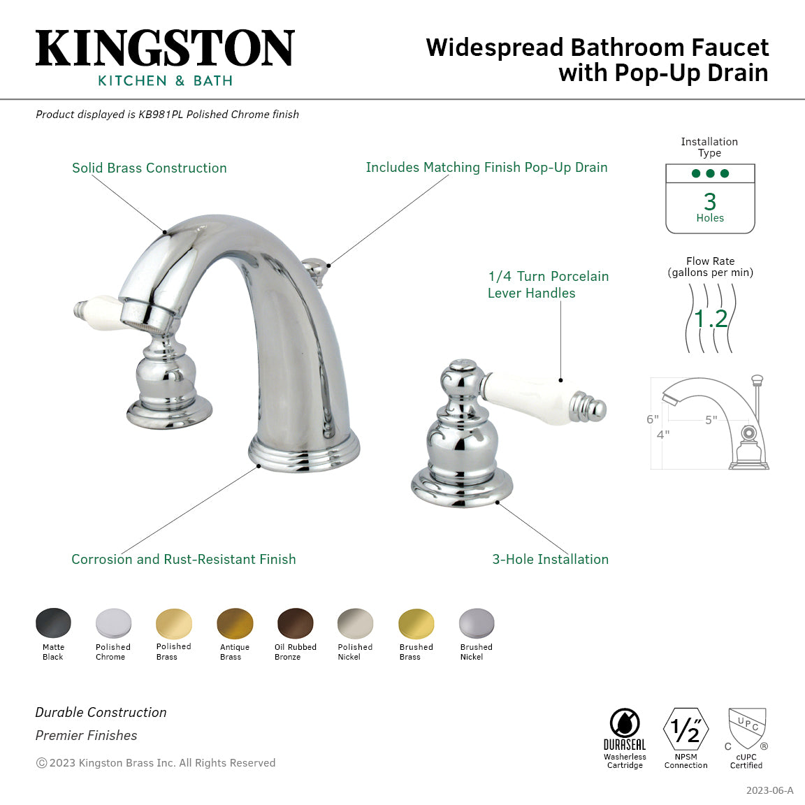 Victorian Widespread Bathroom Faucet with Pop-Up Drain in Polished Brass