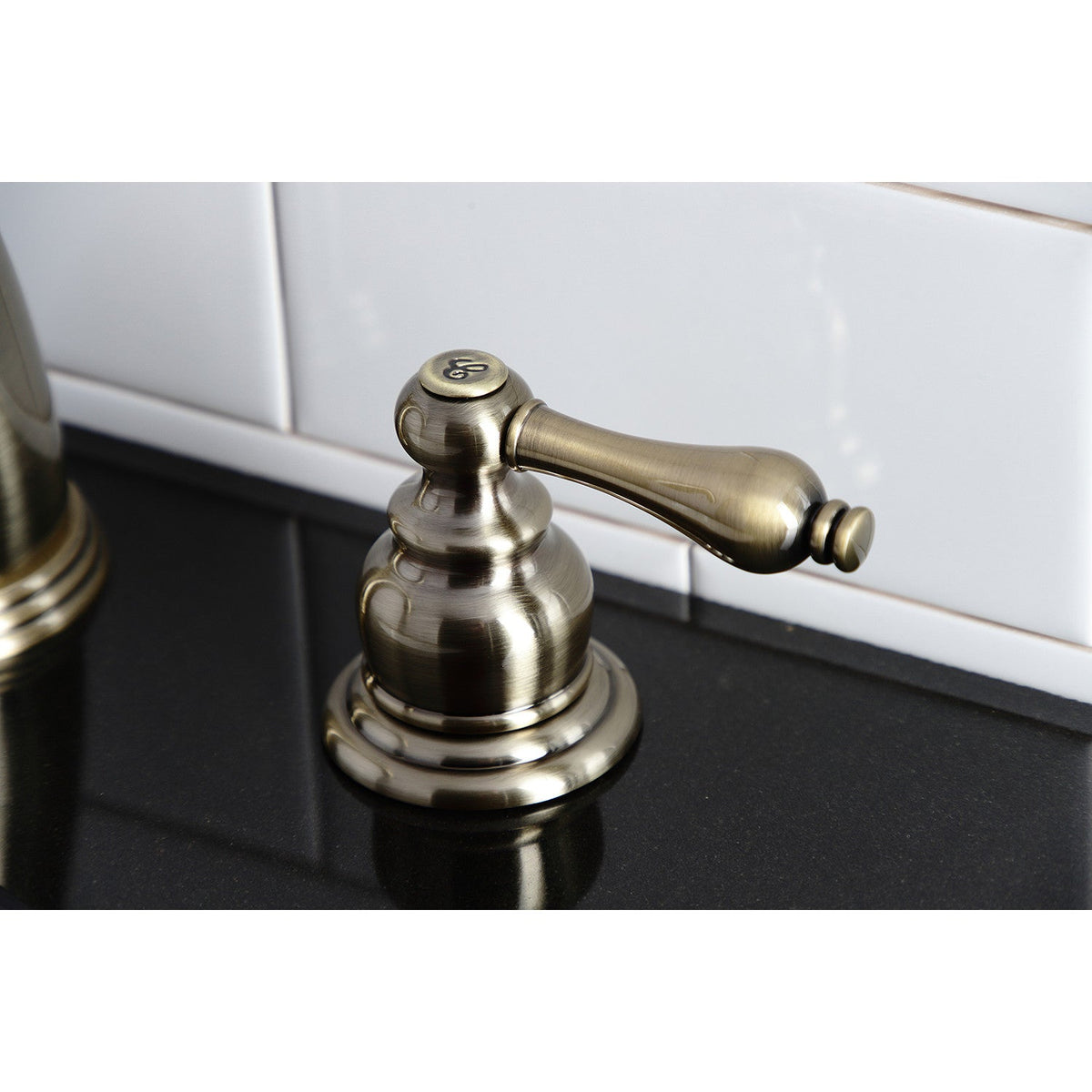 Victorian Widespread Bathroom Faucet with Pop-Up Drain in Antique Brass