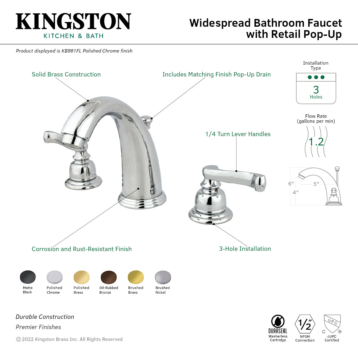 Royale Widespread Bathroom Faucet with Pop-Up Drain in Oil Rubbed Bronze