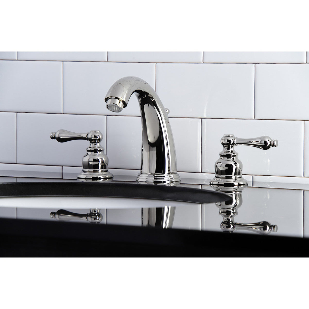 Victorian Widespread Bathroom Faucet with Pop-Up Drain in Polished Nickel
