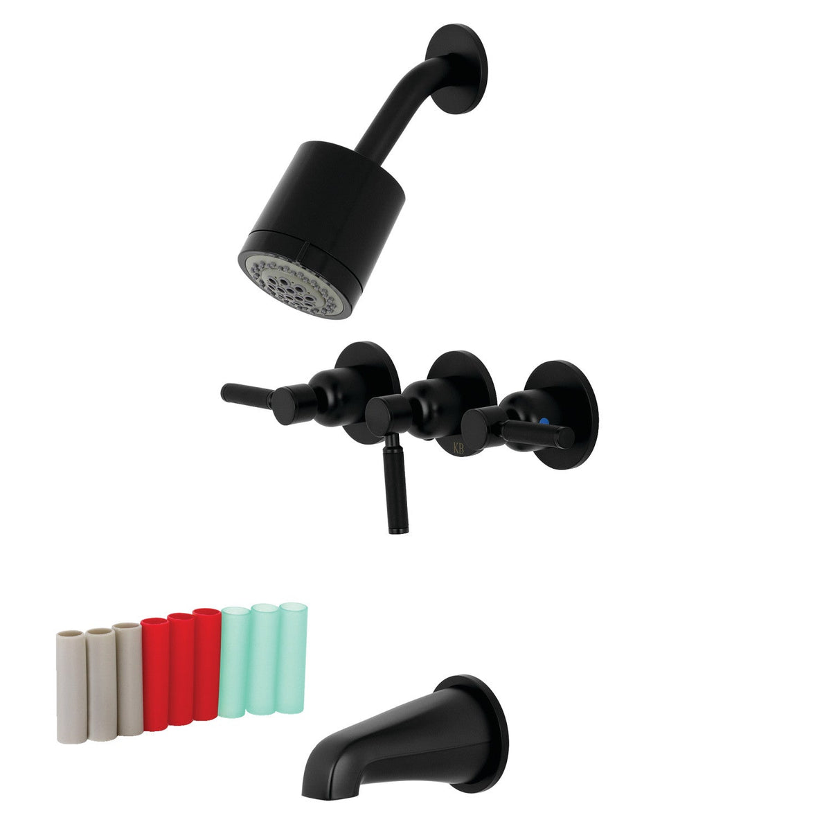 Kaiser Triple-Handle Tub and Shower Faucet in Matte Black