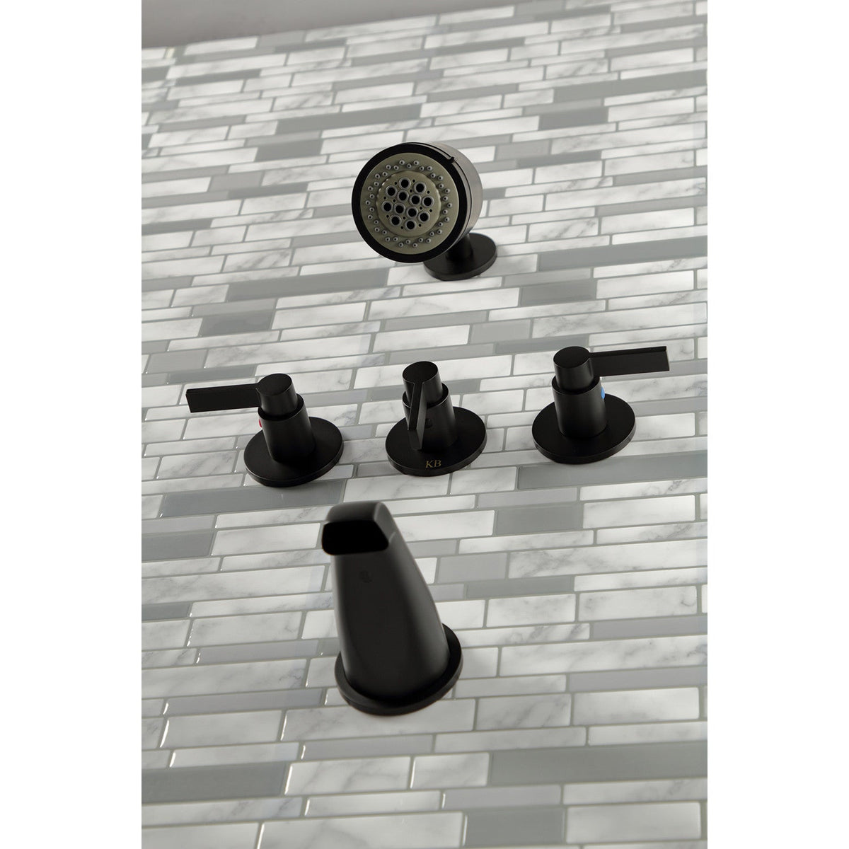 NuvoFusion Triple-Handle Tub and Shower Faucet in Matte Black