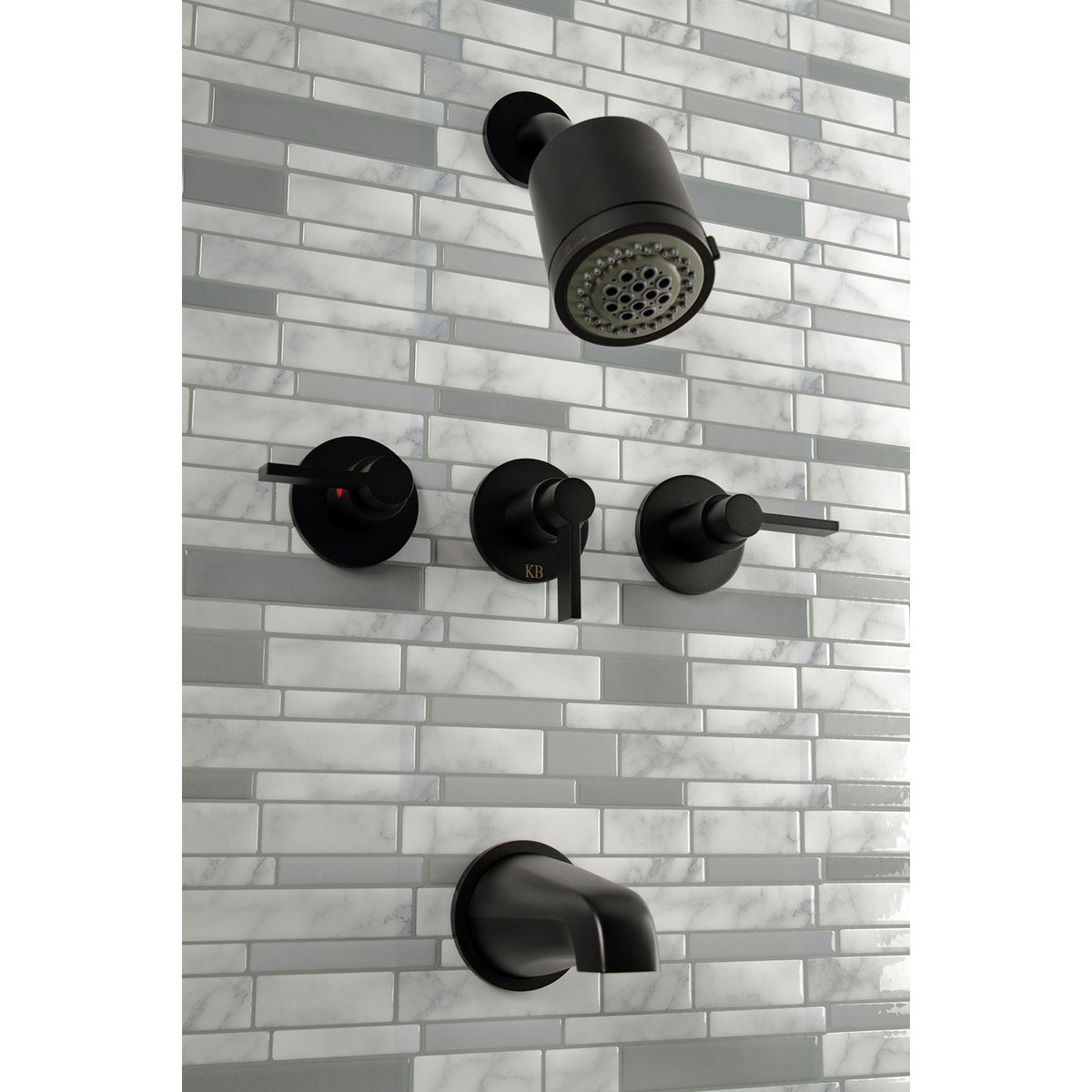 NuvoFusion Triple-Handle Tub and Shower Faucet in Matte Black