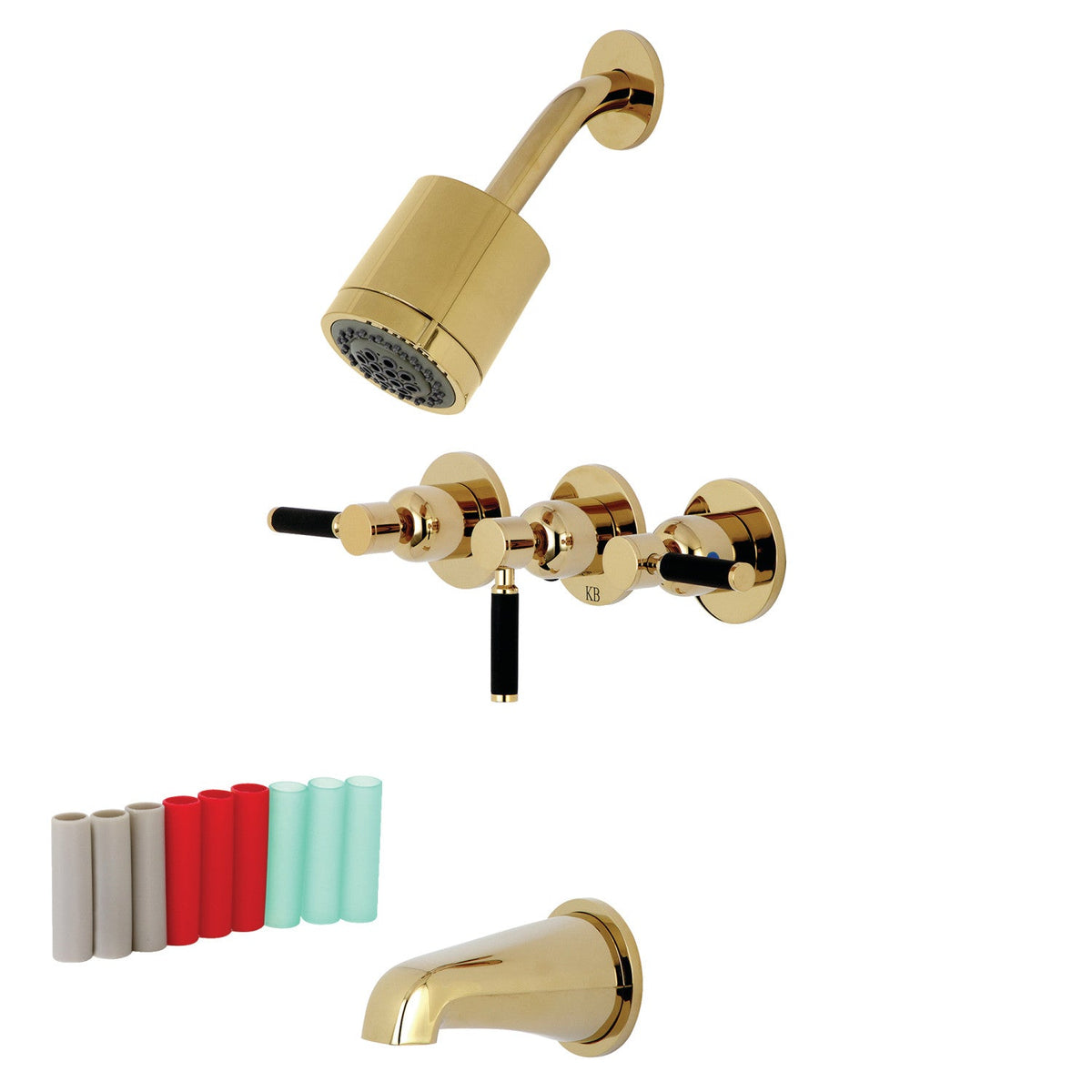 Kaiser Triple-Handle Tub and Shower Faucet in Polished Brass