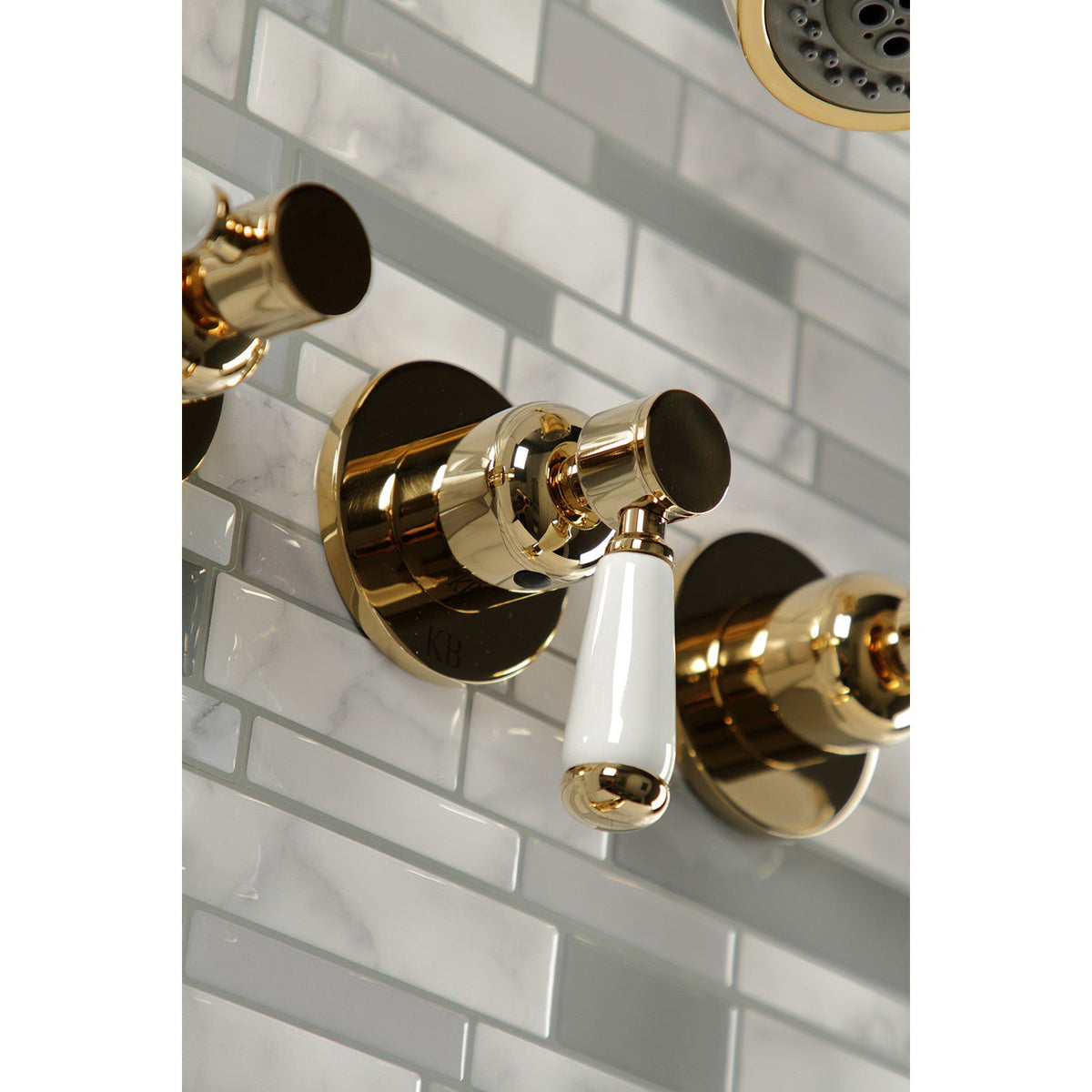 Paris Triple-Handle Tub and Shower Faucet in Polished Brass
