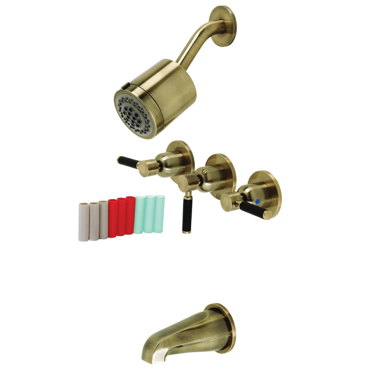 Kaiser Triple-Handle Tub and Shower Faucet in Antique Brass