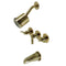Kingston Brass NuvoFusion Triple-Handle Tub and Shower Faucet, Antique Brass (KBX8133NDL)