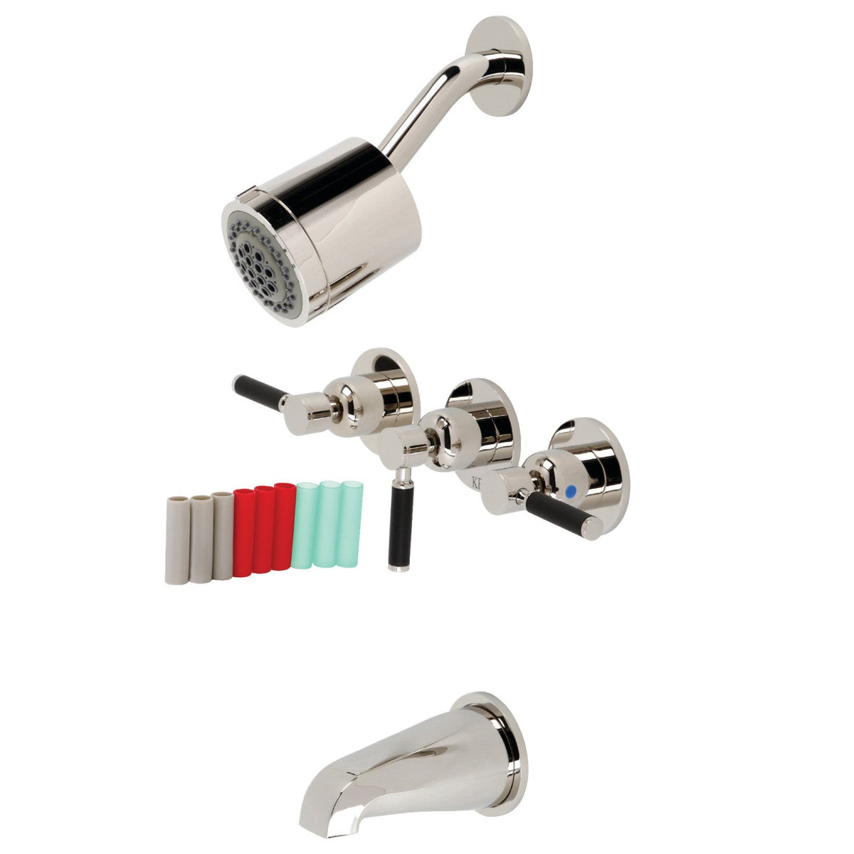 Kaiser Triple-Handle Tub and Shower Faucet in Polished Nickel