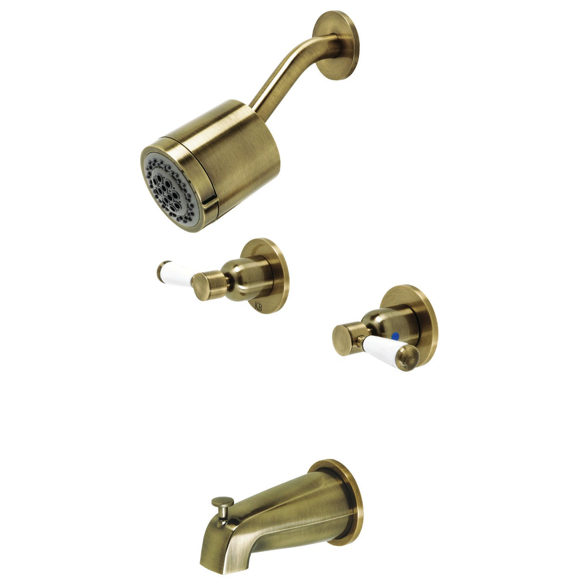 Paris Double-Handle Tub and Shower Faucet in Antique Brass