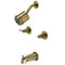 Kingston Brass NuvoFusion Double-Handle Tub and Shower Faucet, Antique Brass (KBX8143NDL)