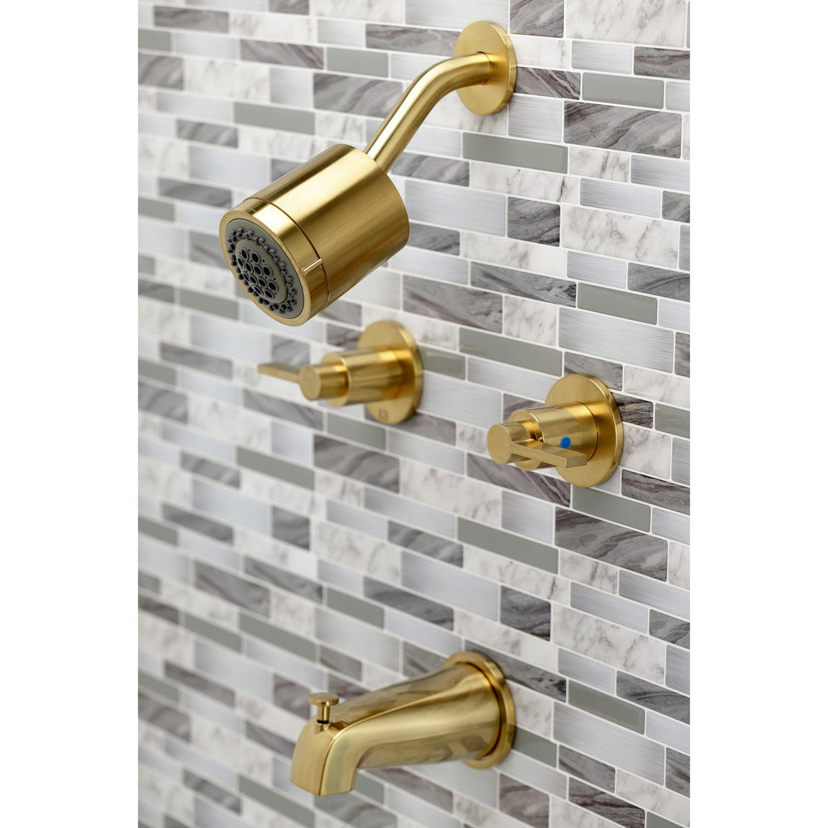 NuvoFusion Double-Handle Tub and Shower Faucet in Brushed Brass