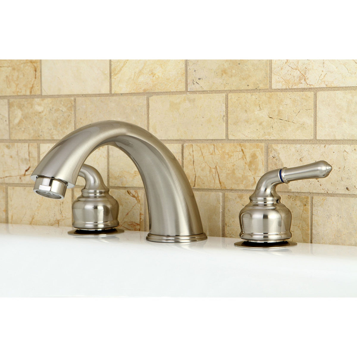 Magellan Two-Handle Deck Mount Roman Tub Faucet in Brushed Nickel