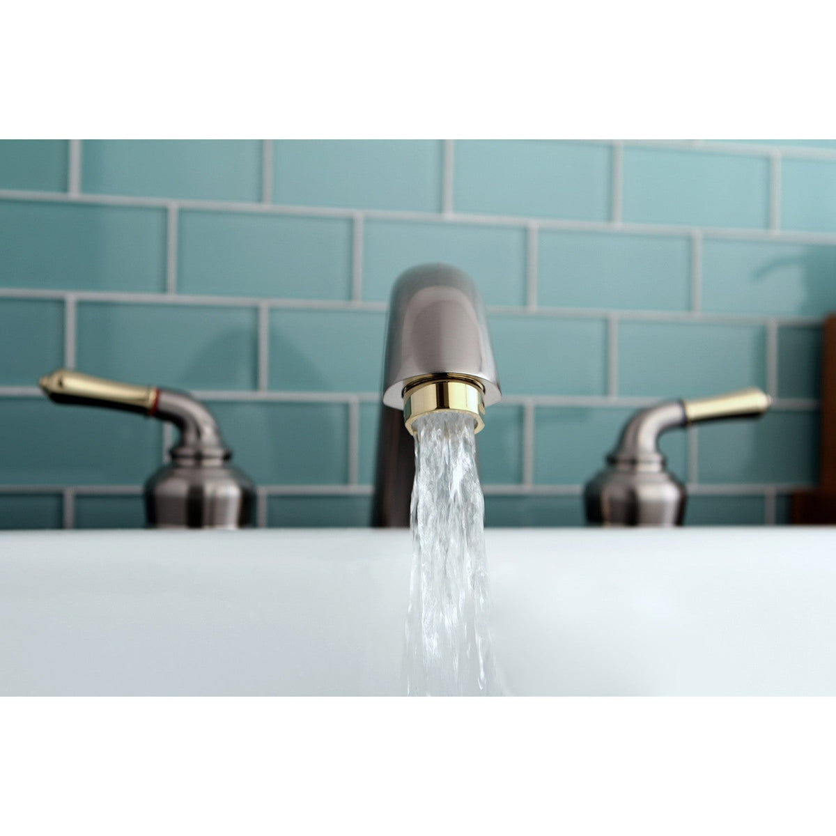 Magellan Two-Handle Deck Mount Roman Tub Faucet in Brushed Nickel/Polished Brass