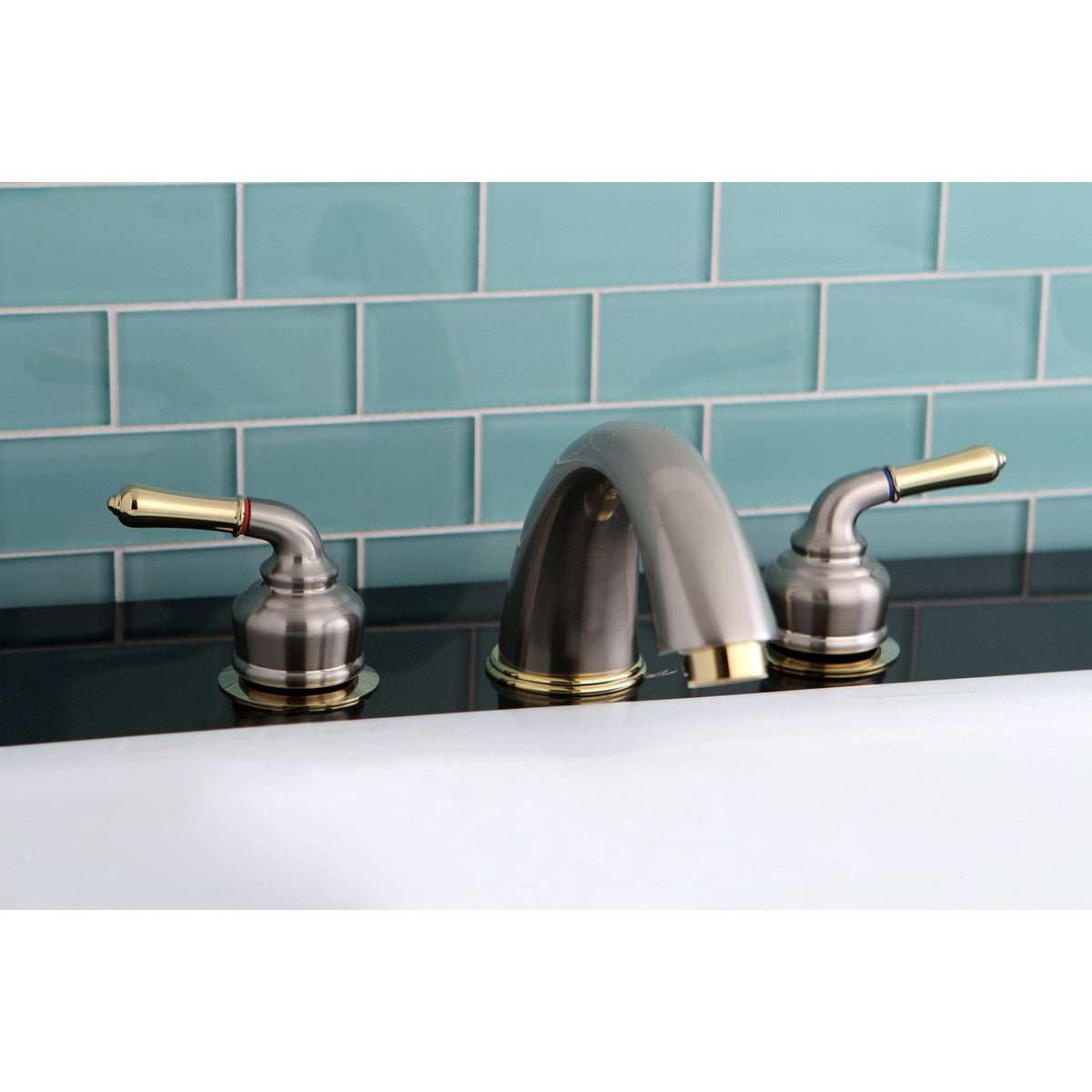 Magellan Two-Handle Deck Mount Roman Tub Faucet in Brushed Nickel/Polished Brass
