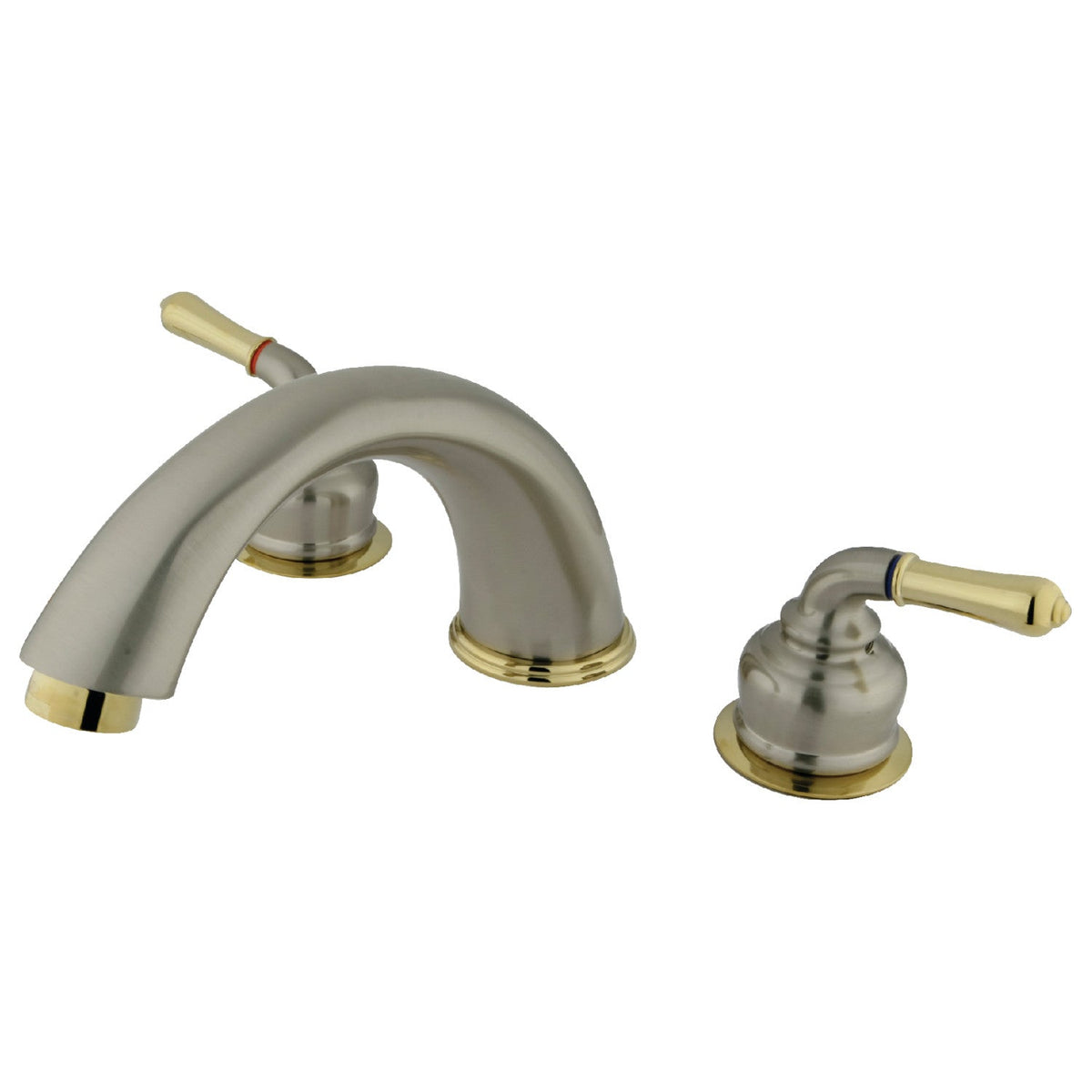 Magellan Two-Handle Deck Mount Roman Tub Faucet in Brushed Nickel/Polished Brass