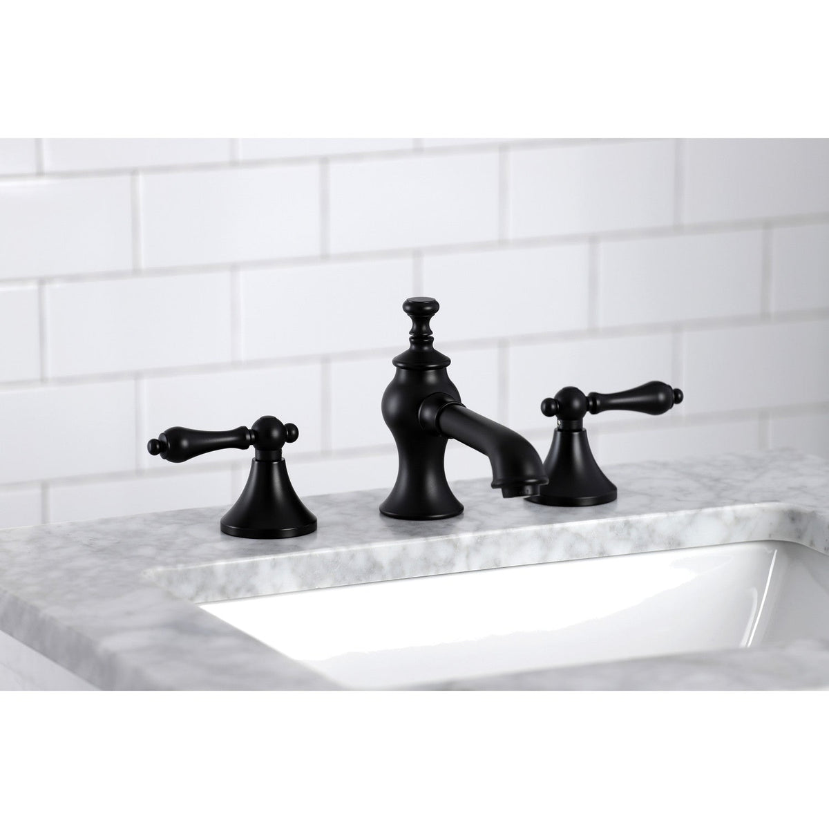 Vintage Widespread Bathroom Faucet with Brass Pop-Up in Matte Black
