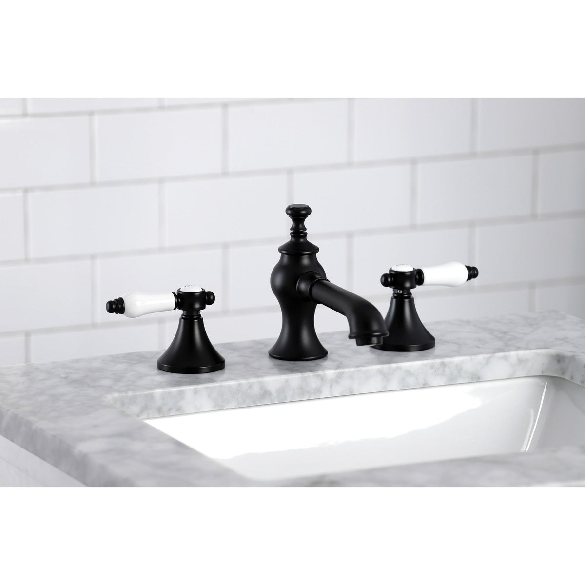 Bel-Air Widespread Bathroom Faucet with Brass Pop-Up in Matte Black