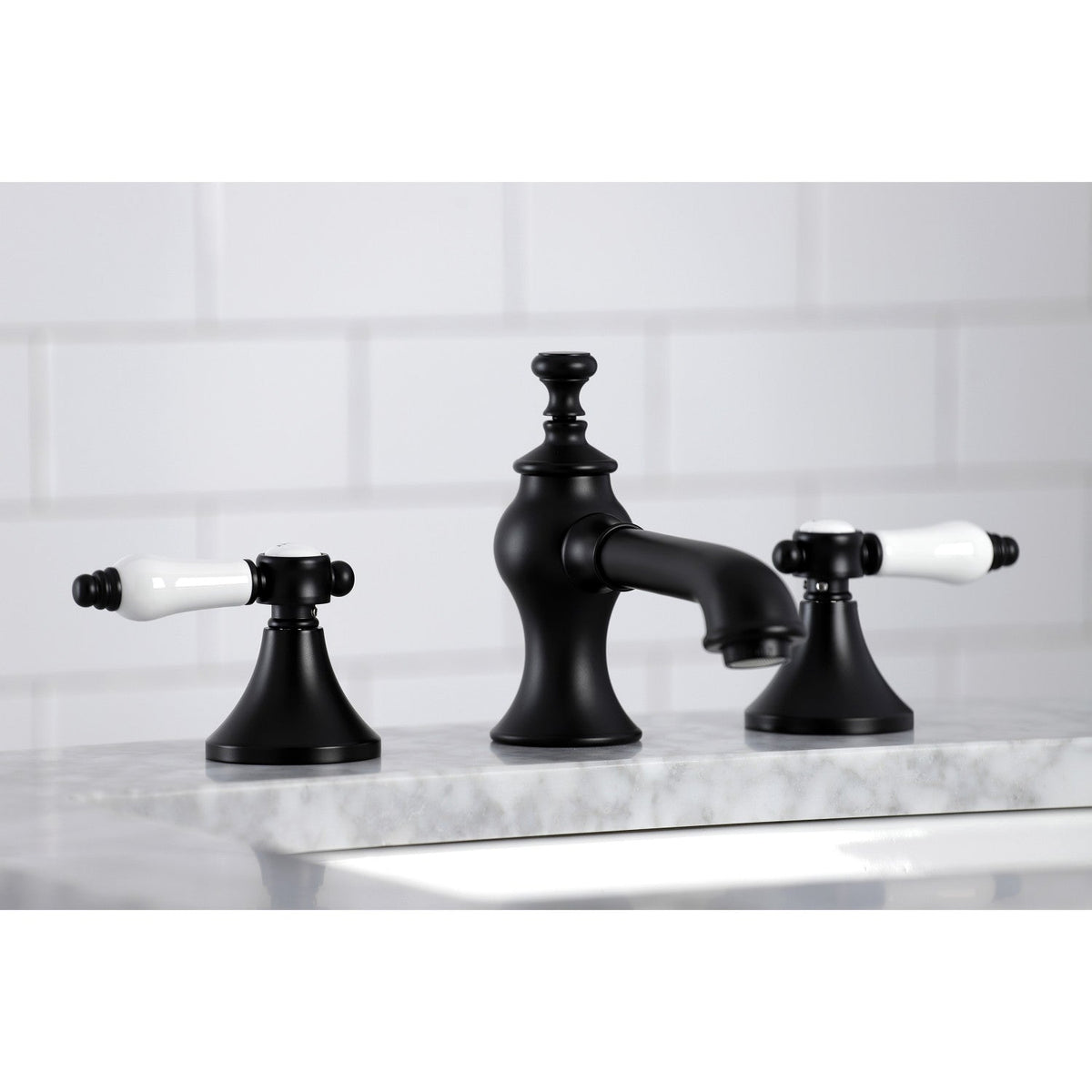 Bel-Air Widespread Bathroom Faucet with Brass Pop-Up in Matte Black