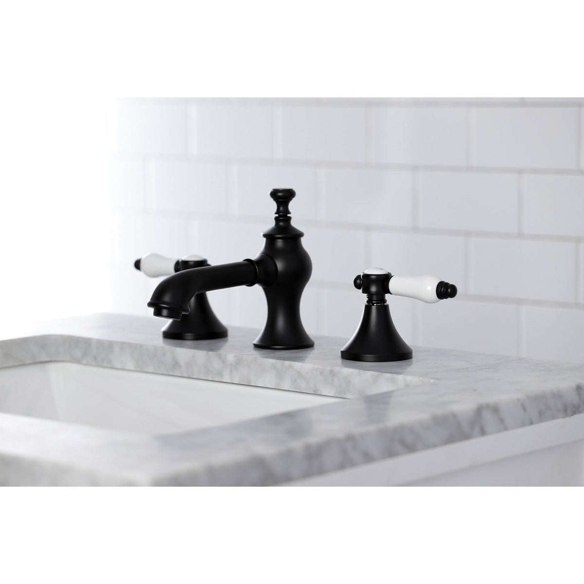 Bel-Air Widespread Bathroom Faucet with Brass Pop-Up in Matte Black