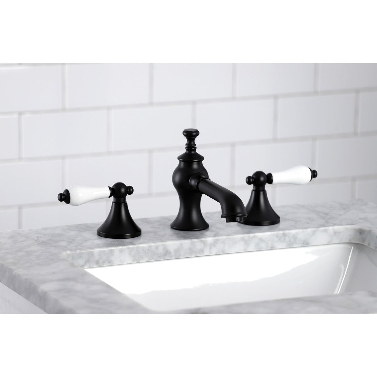 Vintage Widespread Bathroom Faucet with Brass Pop-Up in Matte Black