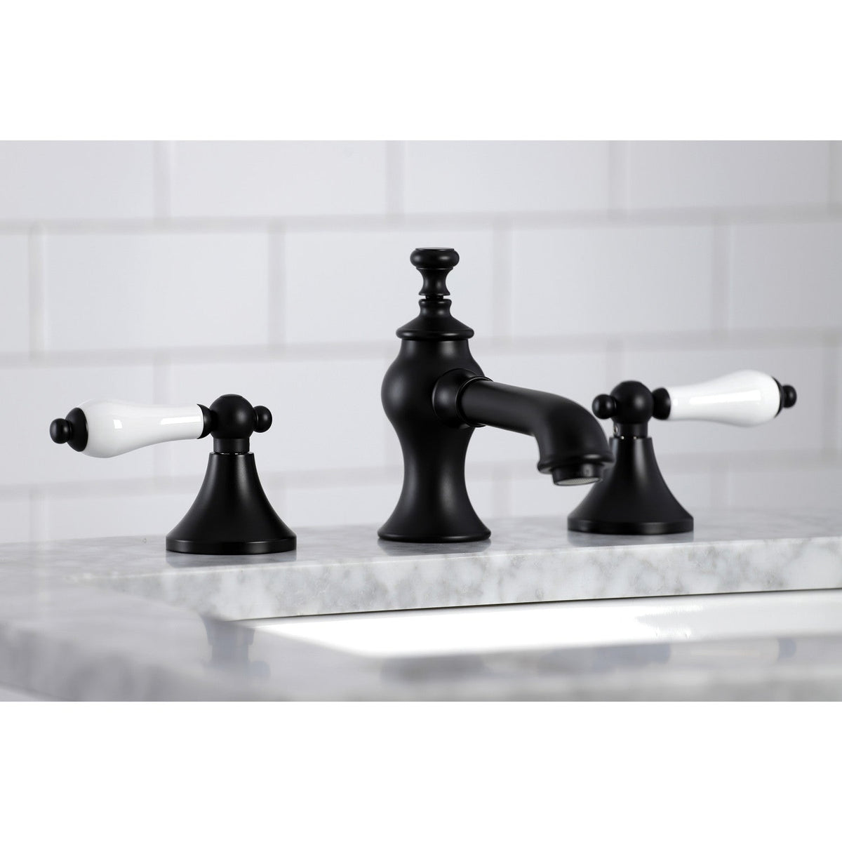Vintage Widespread Bathroom Faucet with Brass Pop-Up in Matte Black