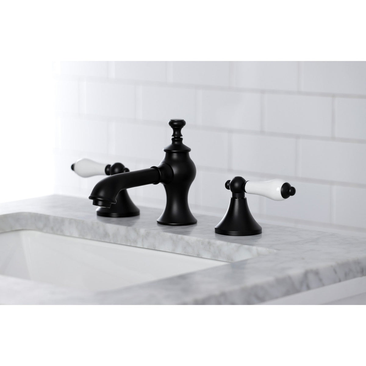 Vintage Widespread Bathroom Faucet with Brass Pop-Up in Matte Black