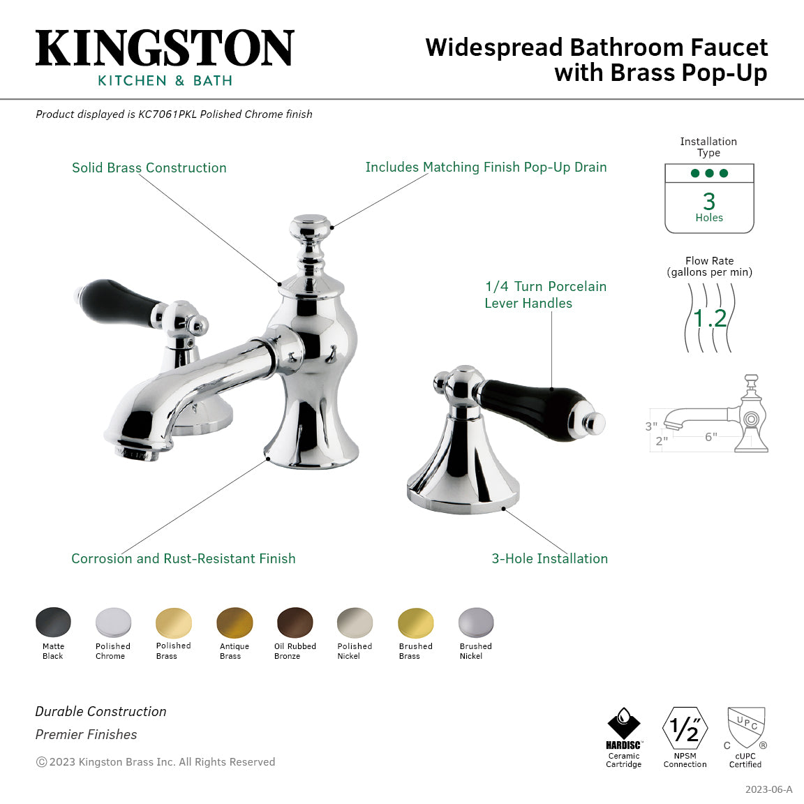 Duchess Widespread Bathroom Faucet with Brass Pop-Up in Polished Brass