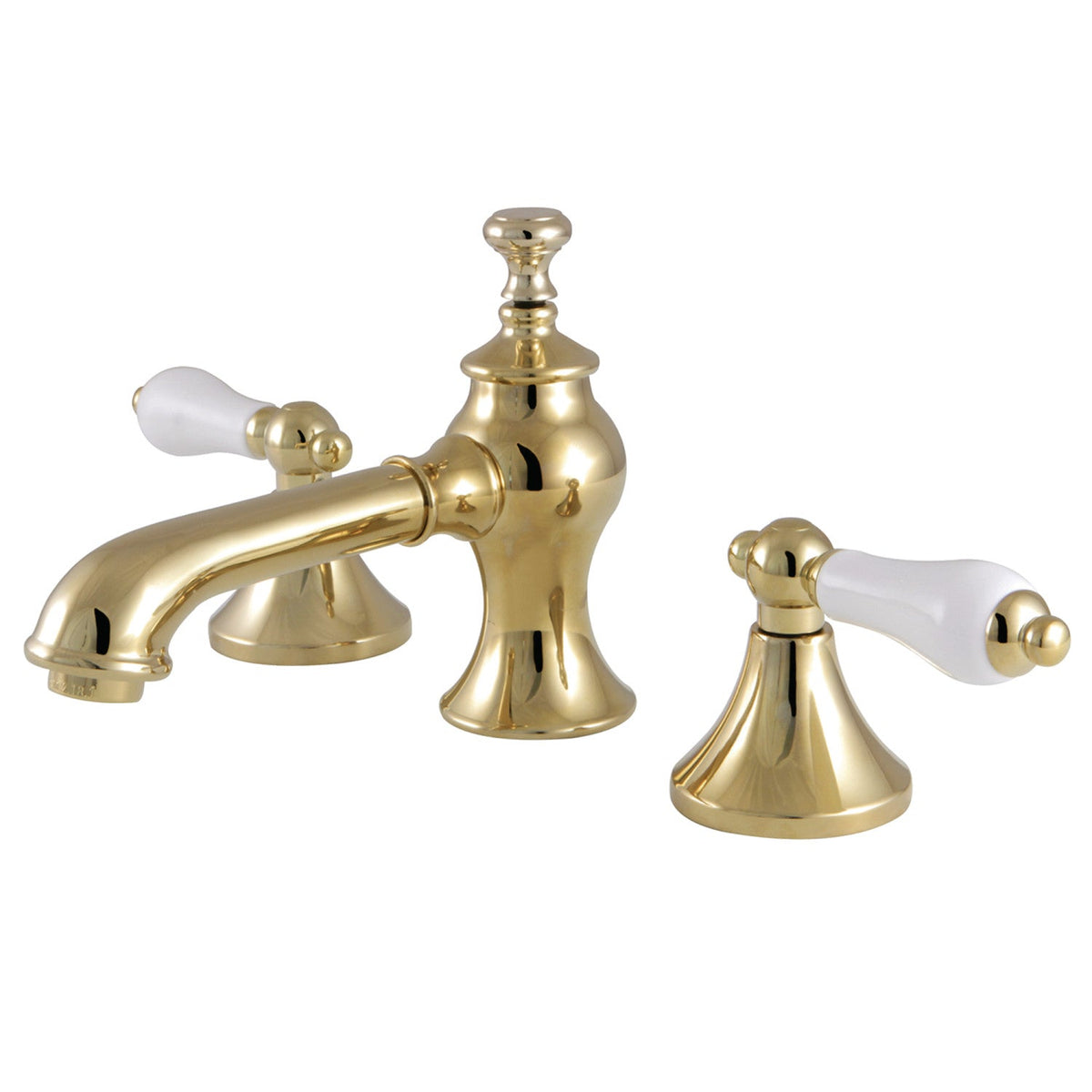 Vintage Widespread Bathroom Faucet with Brass Pop-Up in Polished Brass