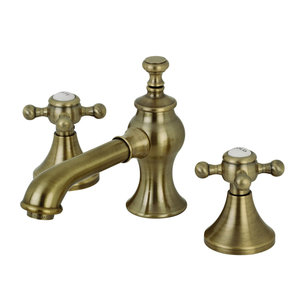 English Country Widespread Bathroom Faucet with Brass Pop-Up in Antique Brass