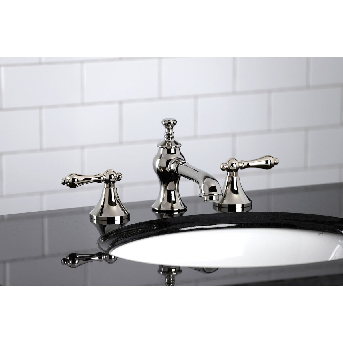 Vintage Widespread Bathroom Faucet with Brass Pop-Up in Polished Nickel