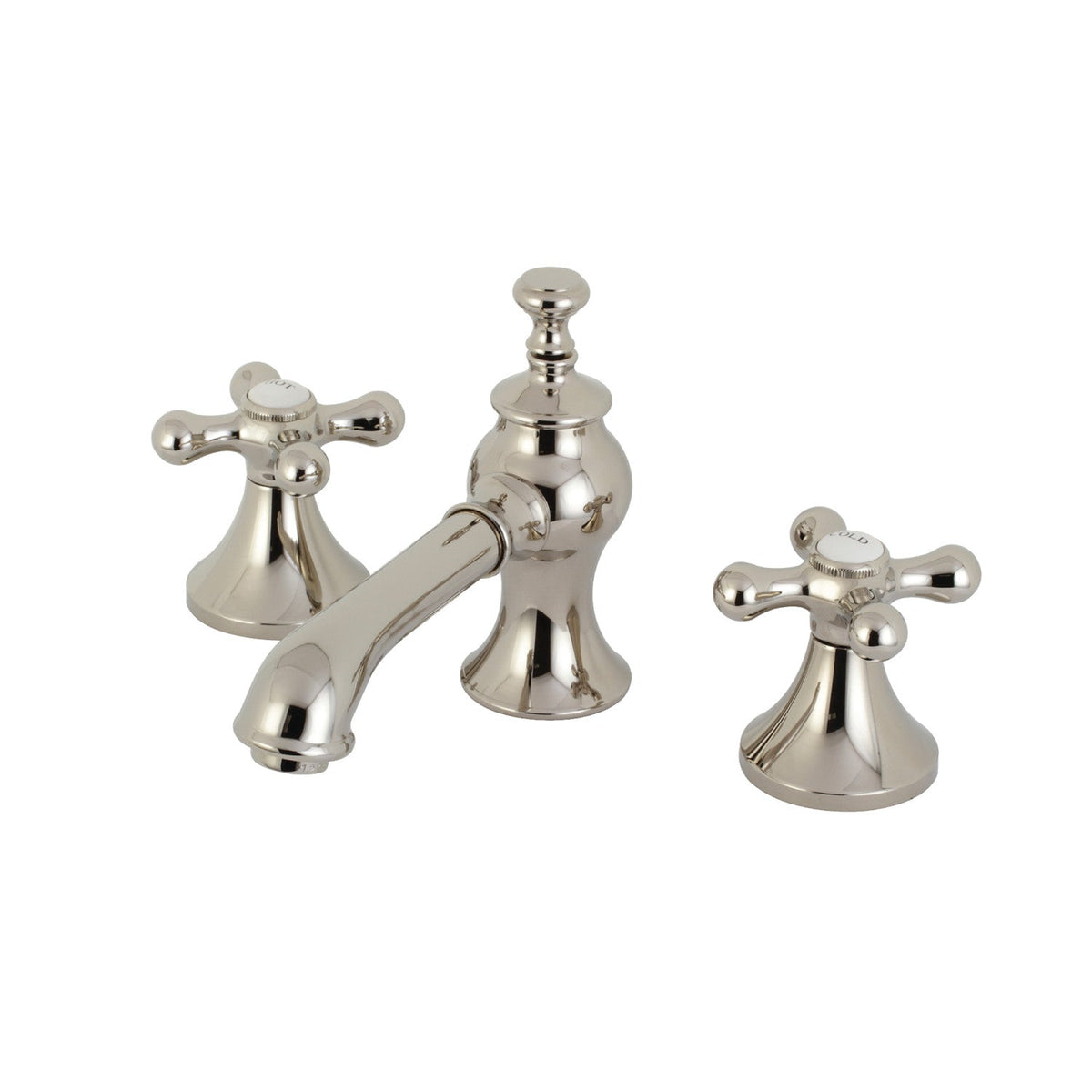 Vintage Widespread Bathroom Faucet with Brass Pop-Up in Polished Nickel