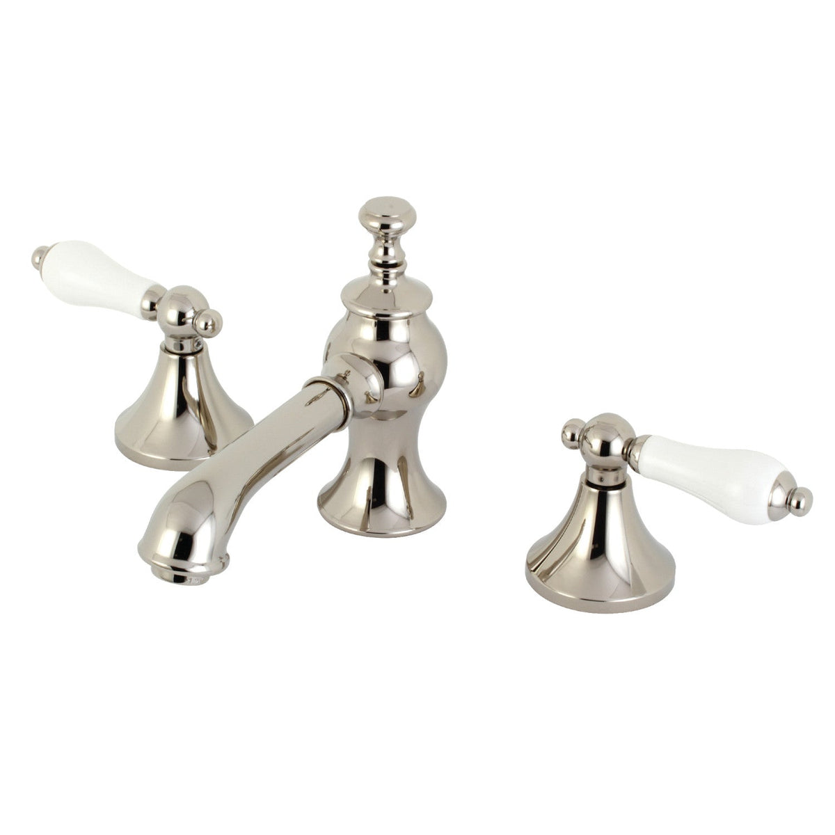 Vintage Widespread Bathroom Faucet with Brass Pop-Up in Polished Nickel