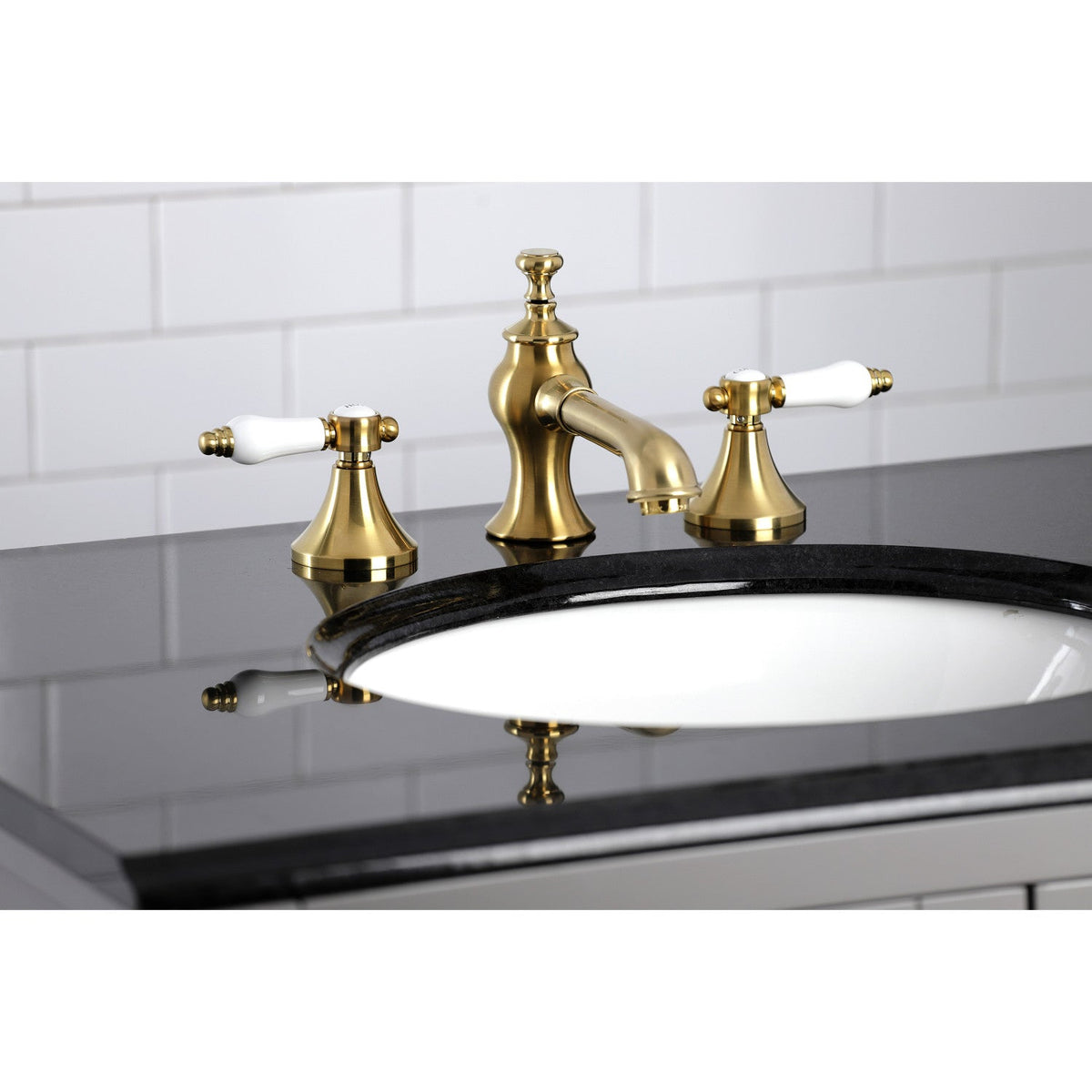 Bel-Air Widespread Bathroom Faucet with Brass Pop-Up in Brushed Brass