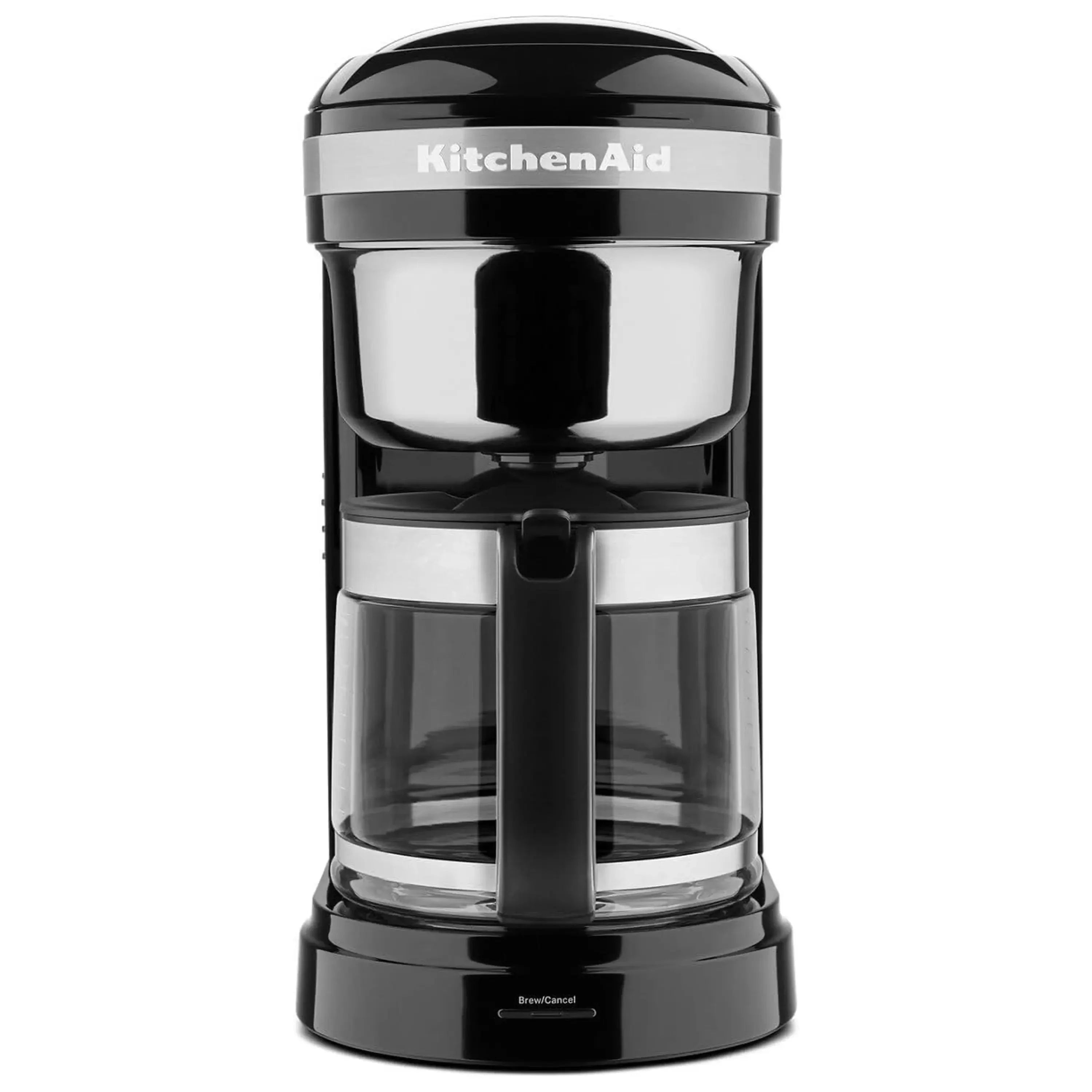 KitchenAid 12-cup drip coffee maker Onyx black top and carafe front view