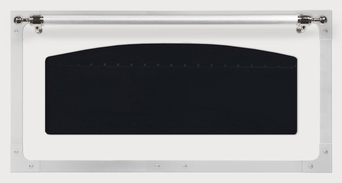 ILVE chrome oven door frame with dark glass panel
