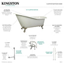 Kingston Brass Aqua Eden 62" Cast Iron Oval Single Slipper Clawfoot Tub with Faucet Drain and Supply Lines Combo, White/Polished Chrome/Polished Chrome (KCT7D653129C1)