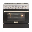 Kucht 36-Inch Pro-Style Dual Fuel Range with Propane Gas in Stainless Steel with Black Oven Door (KDF362/LP-K)